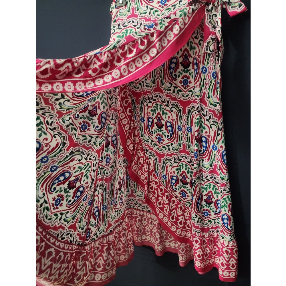 Cider Women Boho Wrap Skirt Pink Paisley Medallion Midi Ruffle Medium‎ - Picture 2 of 6